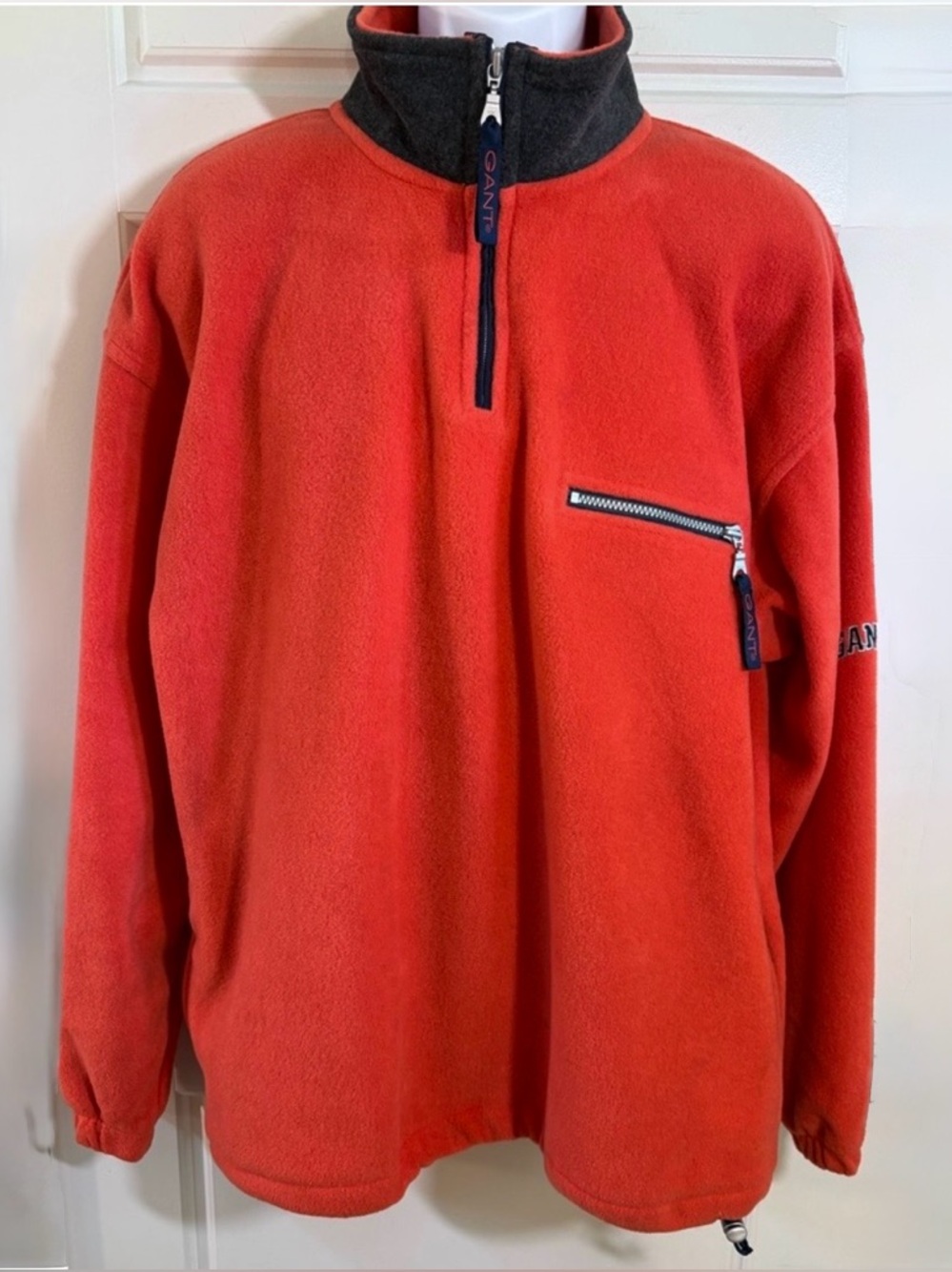 GANT Orange Gray 1/4 Zip Fleece Pullover Jacket Mens Size L💛